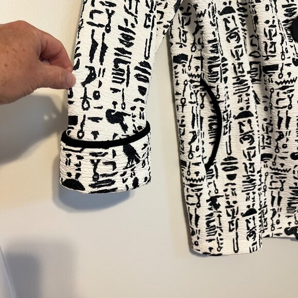 IC by Connie K Jacket, Women's M/L, Black/Cream, 3/4 Slv, Tribal Print, pockets - Picture 9 of 10
